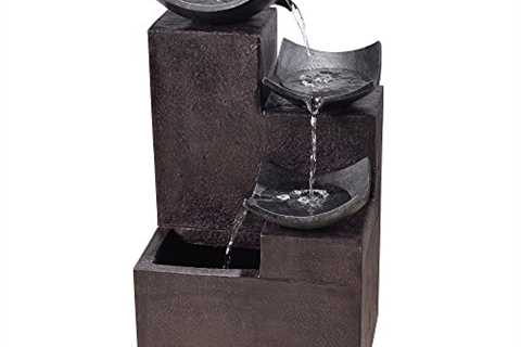 Peaktop Outdoor Garden Tiered Modern Zen Fountain, 29 Height, Dark Gray