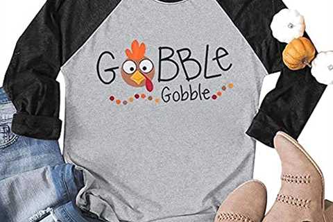 Thanksgiving Gobble Shirt Funny Turkey Graphic Tshirt Women Letter Print Raglan 3/4 Sleeve Tee Tops