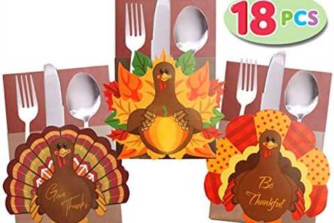 18 Count Thanksgiving Cutlery Holder Set for Thanksgiving Turkey Utensil Décor, Autumn Fall Harvest ..