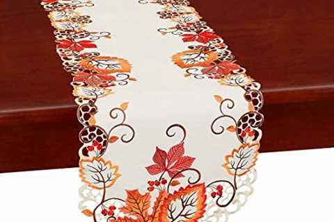 Simhomsen Thanksgiving Harvest Maple Leaves Table Runners, Autumn Or Fall Decorations, Embroidered..