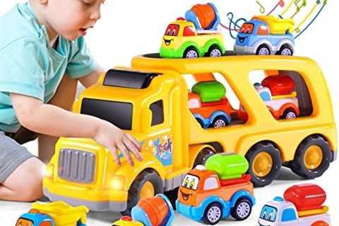 iHaHa Toy Trucks Car for 1 2 3 4 5 Year Old Toddlers Boys, 5 in 1 Carrier Truck Car Construction..