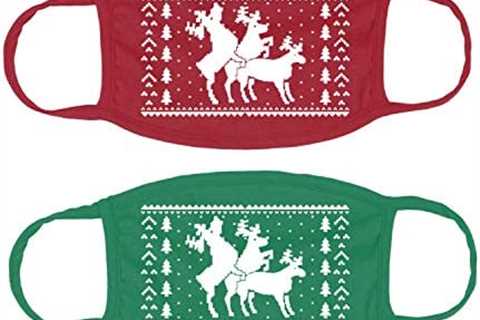 Humping Christmas Deer Double Layered Face Mask 2 Pack Red Kelly