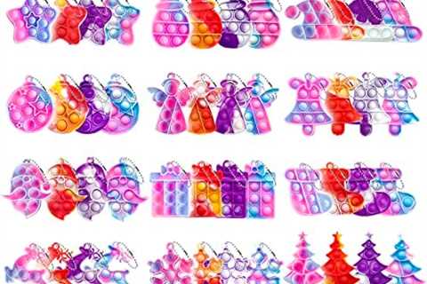 48 Pcs Christmas Pop It Keychain Simple Silicone Stress Relief Fidget Pop It Hand Toys Push Bubble..