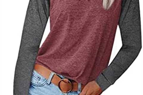 Ecobury Long Sleeve Shirts for Women Casual Crewneck Comfy Loose Side Split Tunic Tops
