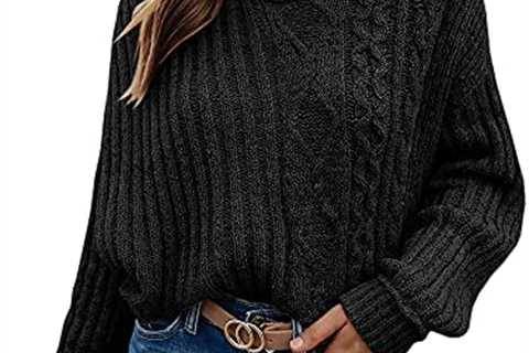 Womens Crewneck Pullover Sweaters Ribbed Cable Knit Long Sleeve Fall Tops Jumpers