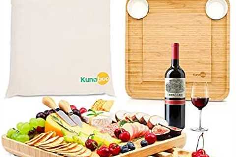 Kunaboo Bamboo charcuterie Board Set – Sangria red ramekins – FSC Certified – Cheese Board with..