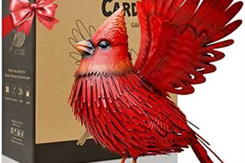 Cardinal Garden Decor Metal Yard Art Gifts – Garden Sculptures & Statues Large Red Bird Outdoor..