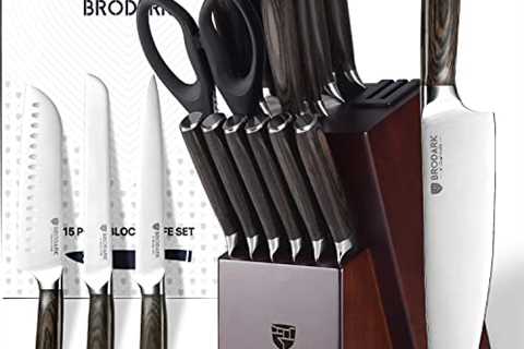 BRODARK Kitchen Knife Set with Block, Ultra Sharp 15 PCS German Stainless Steel Professional Chef..