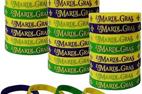 48 Pack Mardi Gras Party Favors Rubber Bracelets – Carnival Birthday Party Supplies Decorations..