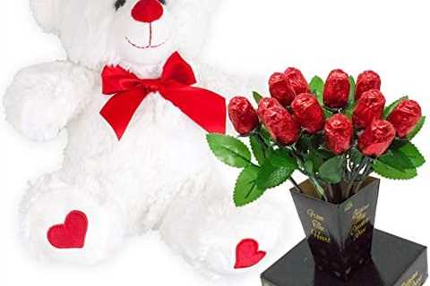 Valentines Day Gift Basket | Teddy Bear Plush 12 Inches (Color may Vary) & A dozen Belgian Milk..